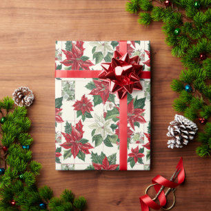 Papier Cadeau Fleur Rouge Poinsettia Sur Un Arrière - plan De Cr