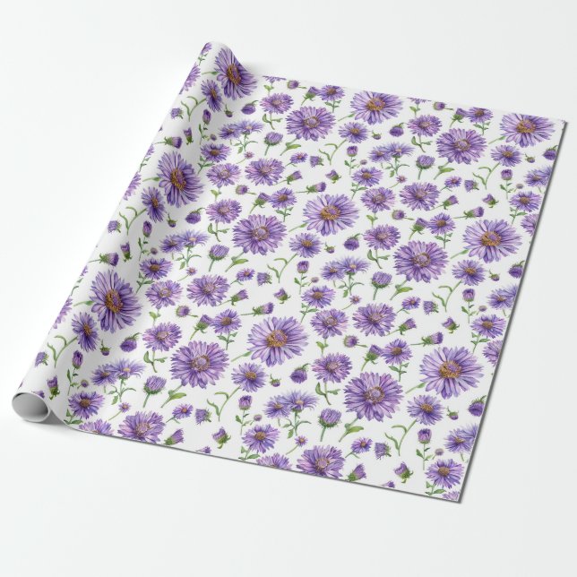 Papier Cadeau Fleur sauvage américain New England Aster (Déroulé)