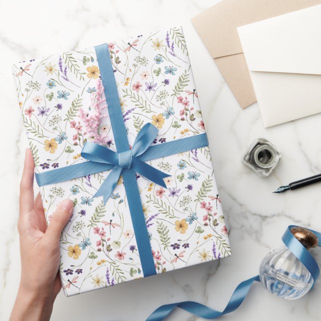 Papier Cadeau Fleur sauvage Aquarelle Et Motif Papillons (Cadeaux)