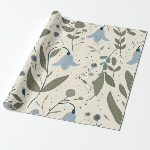 Papier Cadeau Fleur sauvage bleue rustique pastel vintage bohème