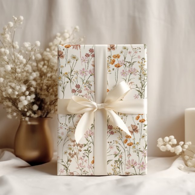 Papier Cadeau Fleur sauvage Boho Bloom Garden Blanc (Créateur téléchargé)