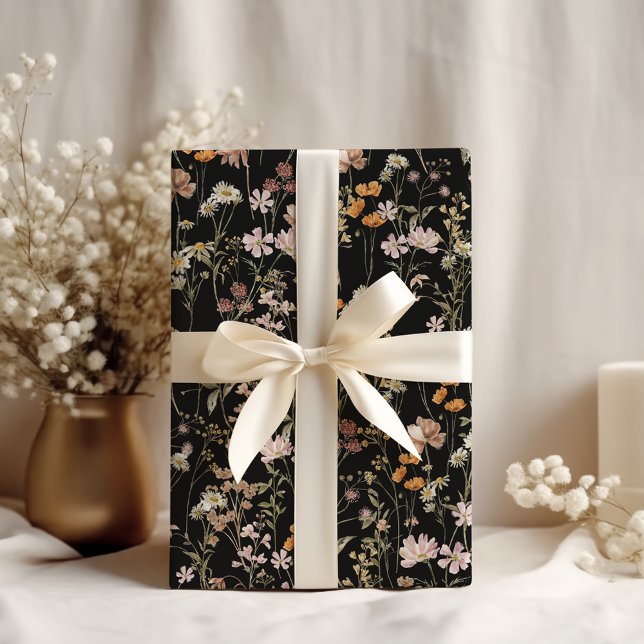 Papier Cadeau Fleur sauvage Boho Bloom Garden Noir (Créateur téléchargé)