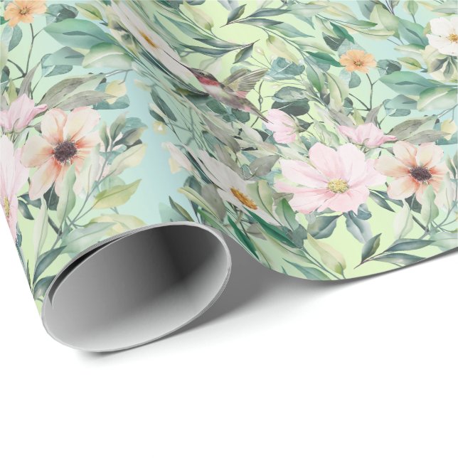 Papier Cadeau Fleur sauvage d'aquarelle Boho moderne (Coin rond)