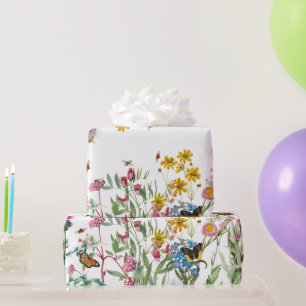 Papier Cadeau Fleur sauvage d'aquarelle Insectes Floral Spring G