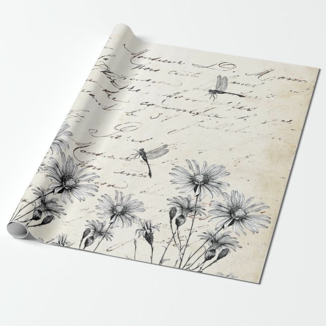 Papier Cadeau Fleur sauvage de script français Dragonfly Decoupa (Déroulé)