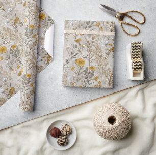 Papier Cadeau Fleur sauvage jaune de moutarde