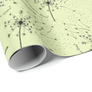 Papier Cadeau Fleur Sauvage Verte Délicate Baisers de Pissenlit 