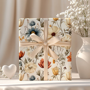 Papier Cadeau Fleur séchée vintage Navy Terracotta