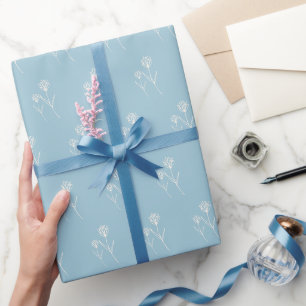 Papier Cadeau Fleur simple élégante bleu poussiéreux