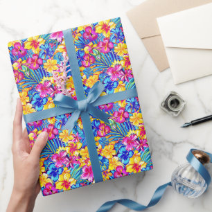Papier Cadeau Fleur tropicale hawaïenne colorée de palmier