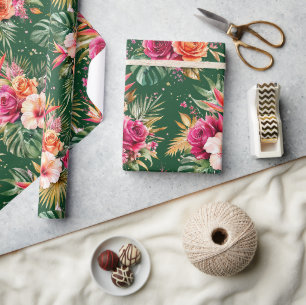 Papier Cadeau Fleur tropicale Hibiscus et verdure