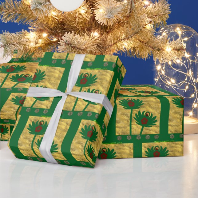Papier Cadeau Fleur verte de style éblouissant (Vacances)