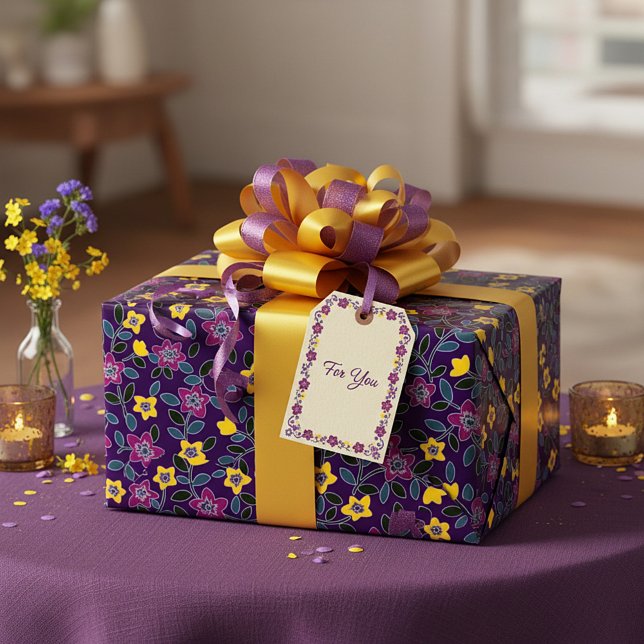 Papier Cadeau Fleur violet et jaune (Créateur téléchargé)