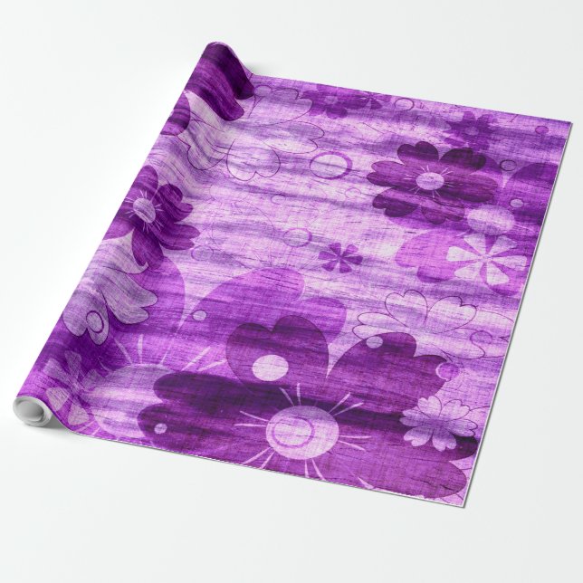 Papier Cadeau Fleur violet tendance Vintage (Déroulé)