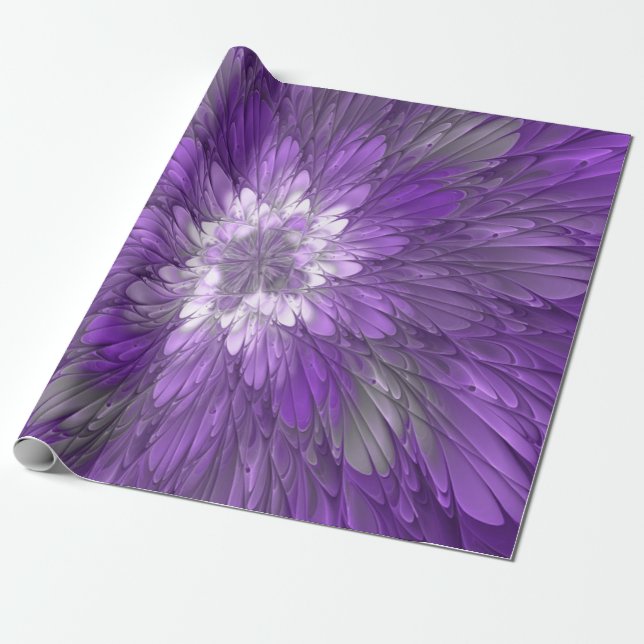 Papier Cadeau Fleur violette abstraite de l'art fractal psychédé (Déroulé)
