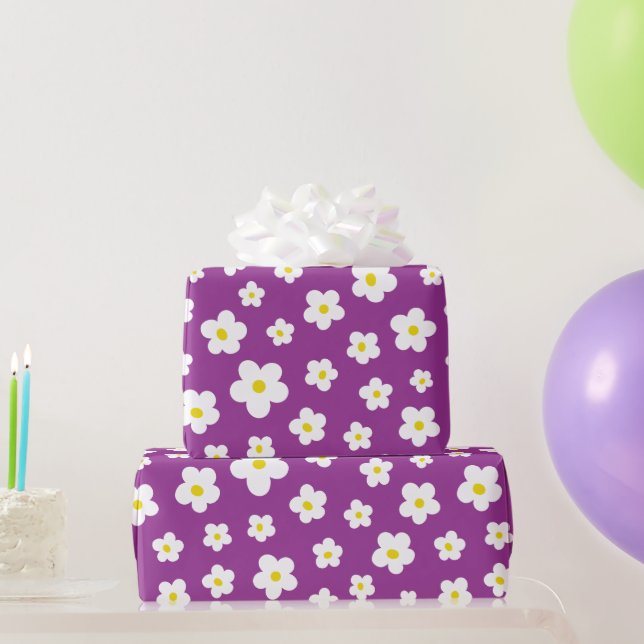 Papier Cadeau Fleur violette et jaune  (Cadeaux de fête)