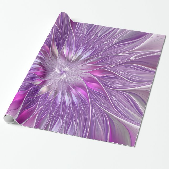 Papier Cadeau Fleur violette rose Passion Abstrait Art fractal (Déroulé)