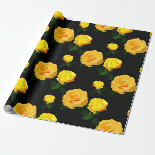 Papier Cadeau fleuri jaune tendance