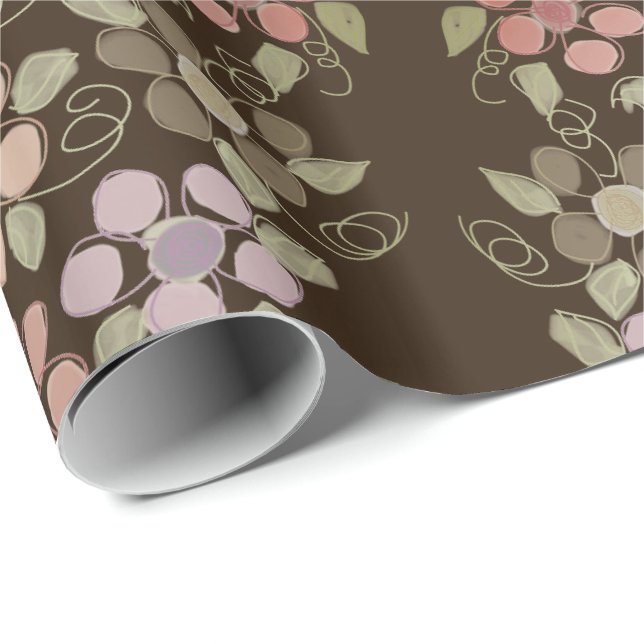 Papier cadeau Fleurie Chocolat Brun Joyeux Anniver (Coin rond)