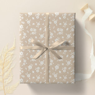 Papier Cadeau Fleuris Ditsy Neutres Doux Pâle Tanné Taupe