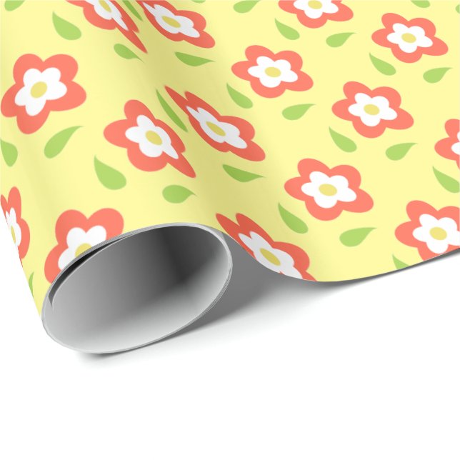 Papier Cadeau Fleurs à bulles de printemps motif jaune (Coin rond)