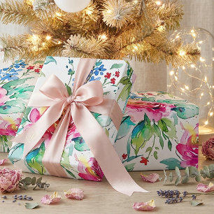 Papier Cadeau Fleurs à l'aquarelle élégantes – Roses roses sans