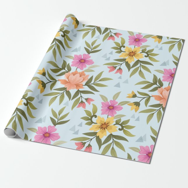 Papier Cadeau Fleurs à main colorées (Déroulé)
