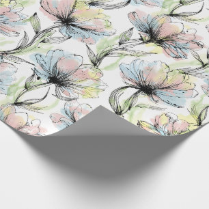 Papier Cadeau Fleurs abstraites au stylo et encre avec lavis d'a