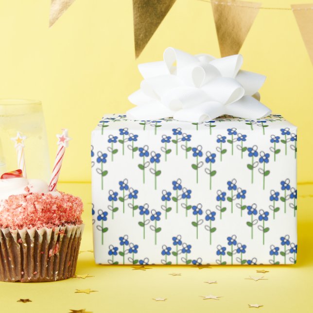 Papier Cadeau Fleurs abstraites bleues et blanches (Fête d'anniversaire)