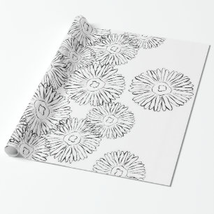 Papier Cadeau Fleurs abstraites de printemps noir et blanc
