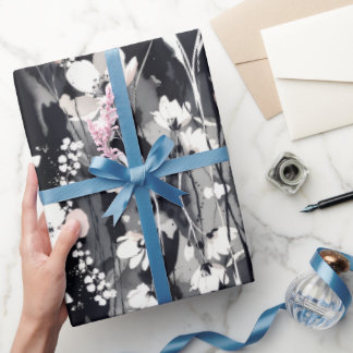 Papier Cadeau Fleurs Abstraites — Élégance Monochrome Rose