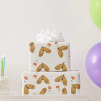 Papier Cadeau Fleurs abstraites et papillon sur un boho jaune do