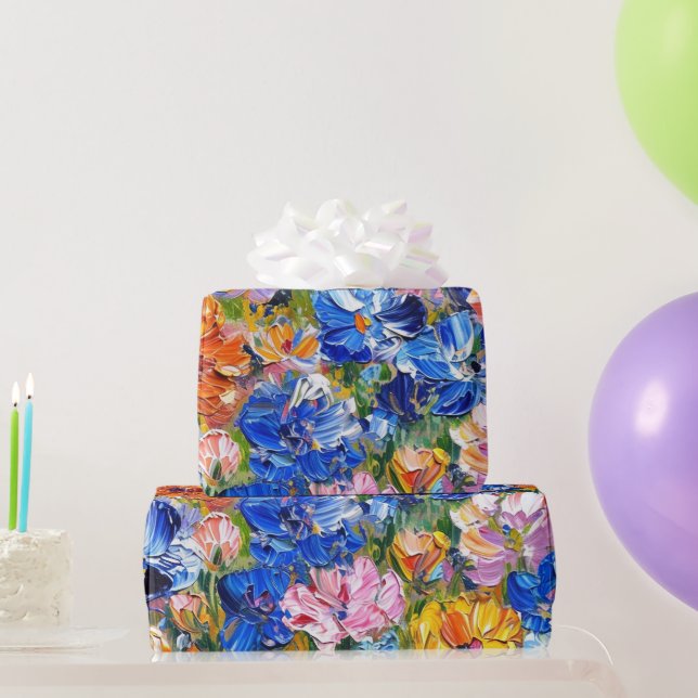 Papier Cadeau Fleurs Abstraites Impressionniste  (Cadeaux de fête)