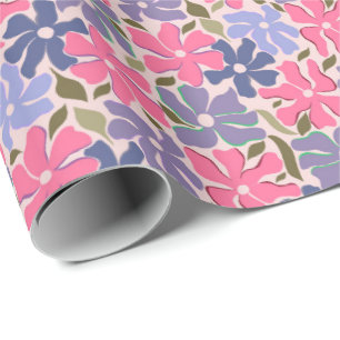 Papier Cadeau Fleurs Abstraites Roses et Violettes Joyeuses