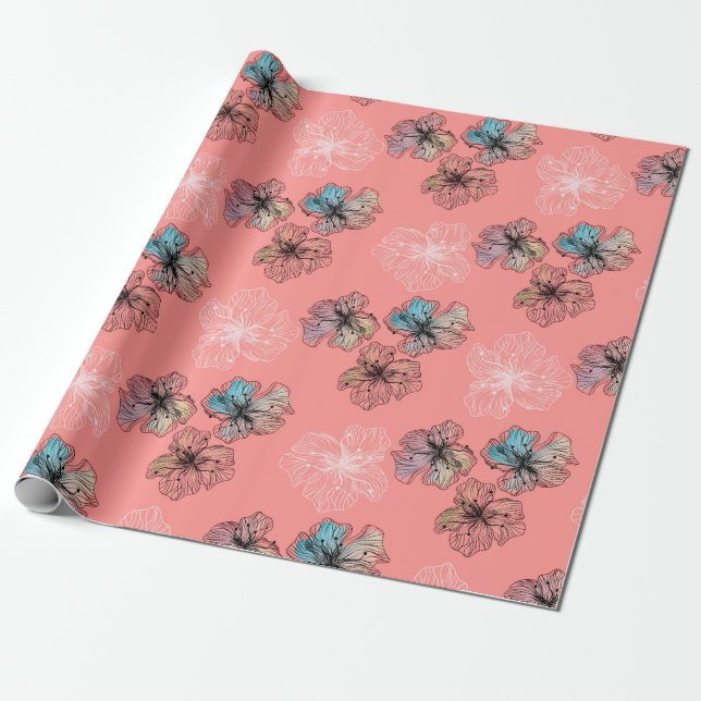Papier Cadeau Fleurs alignées sans couture abstrait PA moderne (Déroulé)