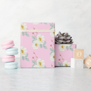 Papier Cadeau Fleurs aquarelle blanche élégante