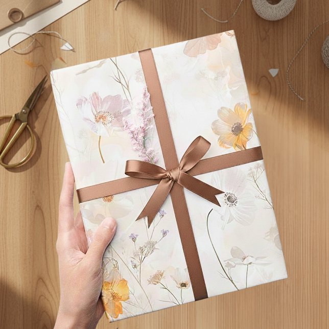 Papier Cadeau Fleurs Aquarelle Élégantes (Créateur téléchargé)