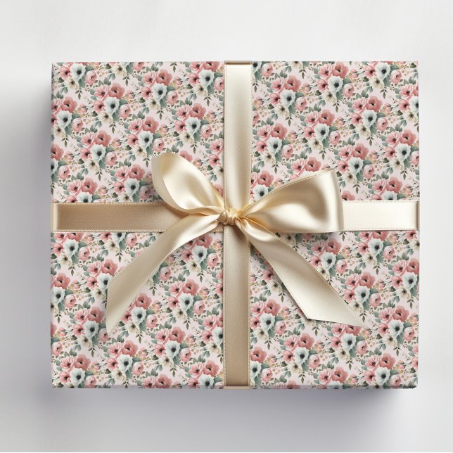 Papier Cadeau Fleurs aquarelles blanches et roses (Elegant pink and white watercolor floral wrapping paper)