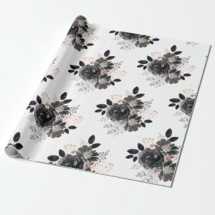 Papier Cadeau Fleurs aquarelles bouquet monochrome élégant