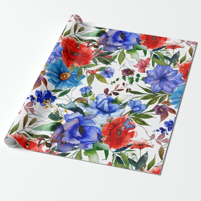 Papier Cadeau Fleurs aquarelles colorées (Déroulé)