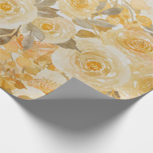 Papier Cadeau Fleurs aquarelles florales dorées élégantes vintag