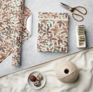 Papier Cadeau Fleurs aquarelles peintes à la main vert pays