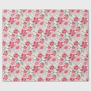 Papier Cadeau Fleurs aquarelles romantiques Fleurs rouges et ros