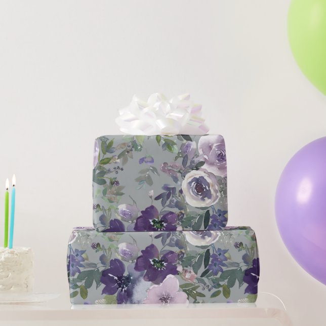 Papier Cadeau Fleurs aquarelles violettes (Cadeaux de fête)