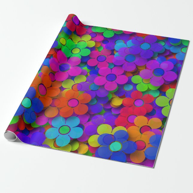 Papier Cadeau Fleurs arc-en-ciel super violettes (Déroulé)