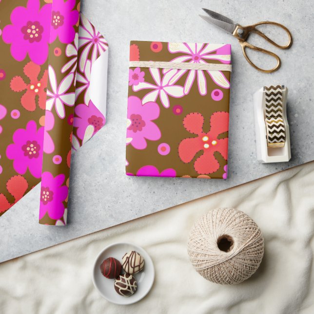 Papier Cadeau Fleurs Art Rétro  (Artisanat)