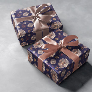 Papier Cadeau Fleurs Automnales Maussades Aquarelle Motif Bleu