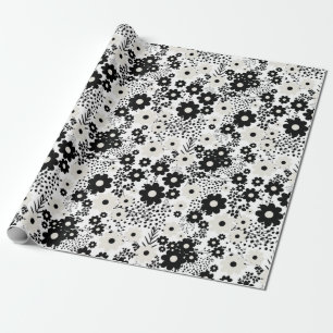 Papier Cadeau Fleurs beige et noire