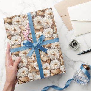 Papier Cadeau Fleurs Blanches Enveloppes Crème Anniversaire