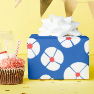 Papier Cadeau Fleurs Blanches Sur Bleu